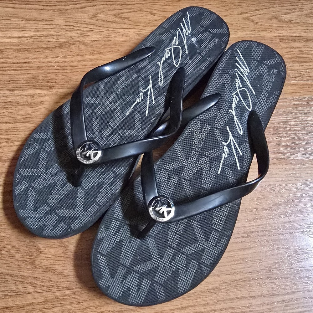 Michael Kors Bedford Platform Flip Flop Women's 10 Black Jet Set Signature Comfy